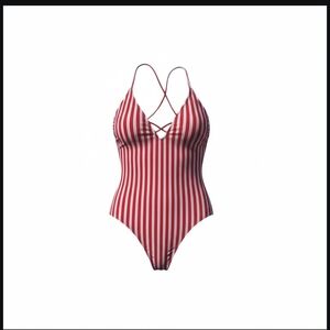 Elegant Red Striped One-Piece Swimsuit